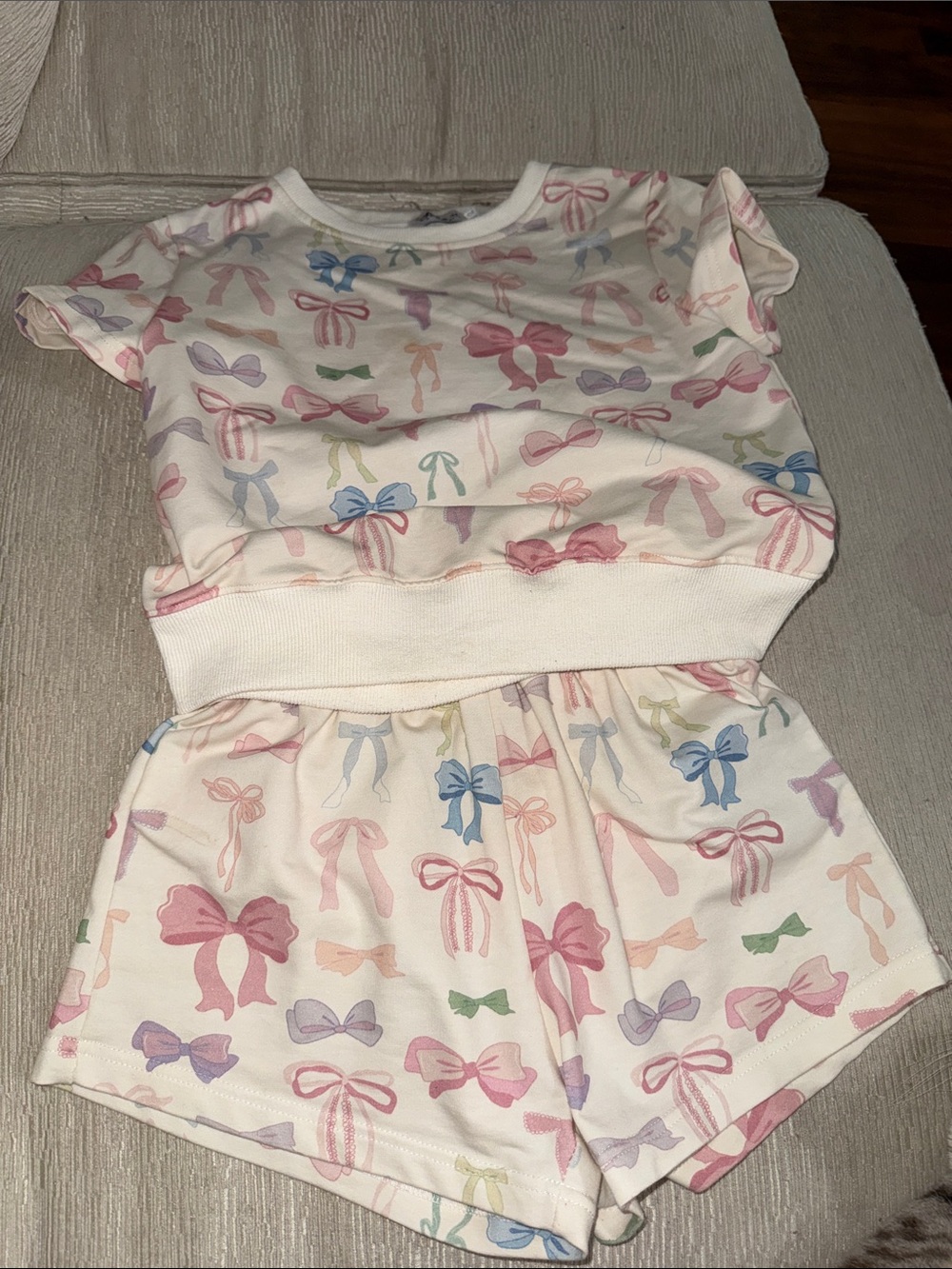 Lola and the Boys White Bow Print Pajama Set - Pink & Pastel Bows size 14